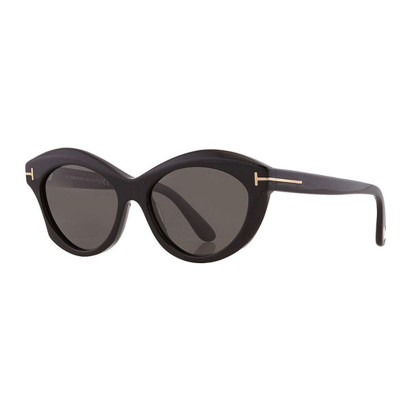 Tom Ford Sunglasses Cat Eye Full Rim, Shiny Black Frame And Smoke Polarized Lens Ft111101d
