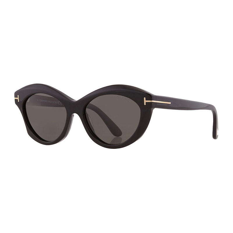 Tom Ford Sunglasses Cat Eye Full Rim, Shiny Black Frame And Smoke Polarized Lens Ft111101d