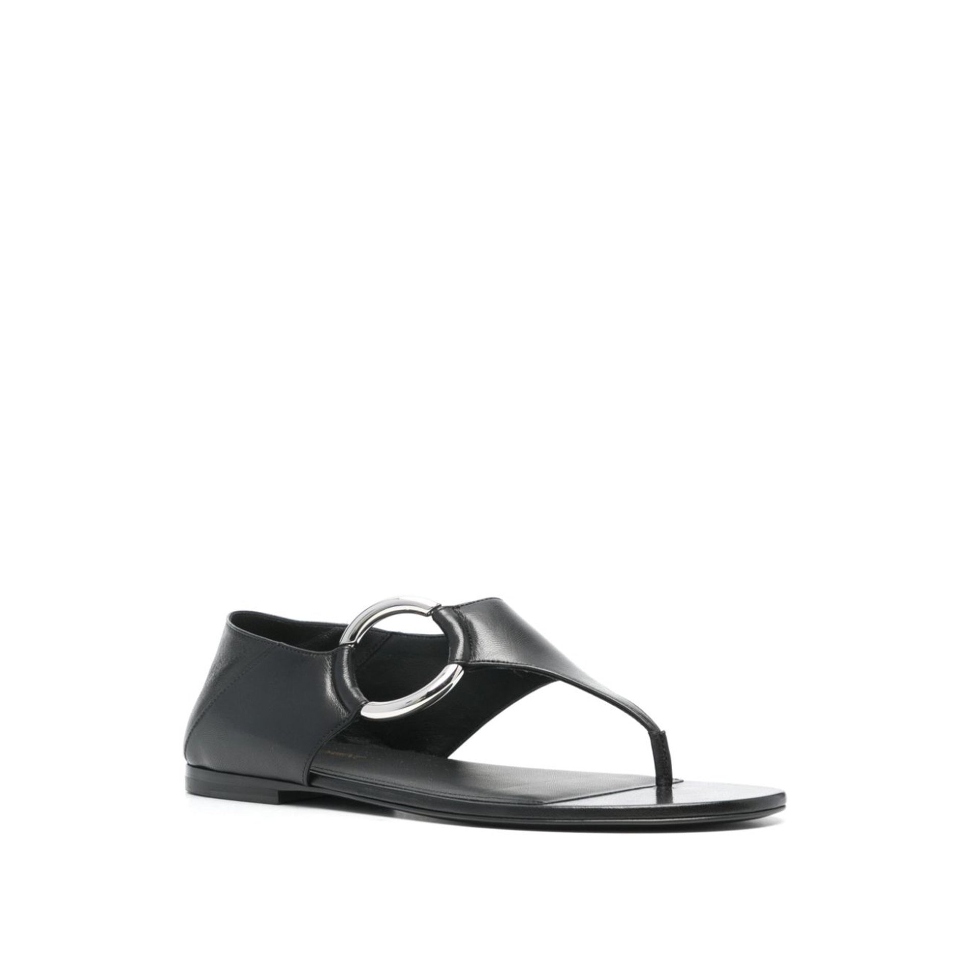 Ring Leather Flat Sandals Black Calf