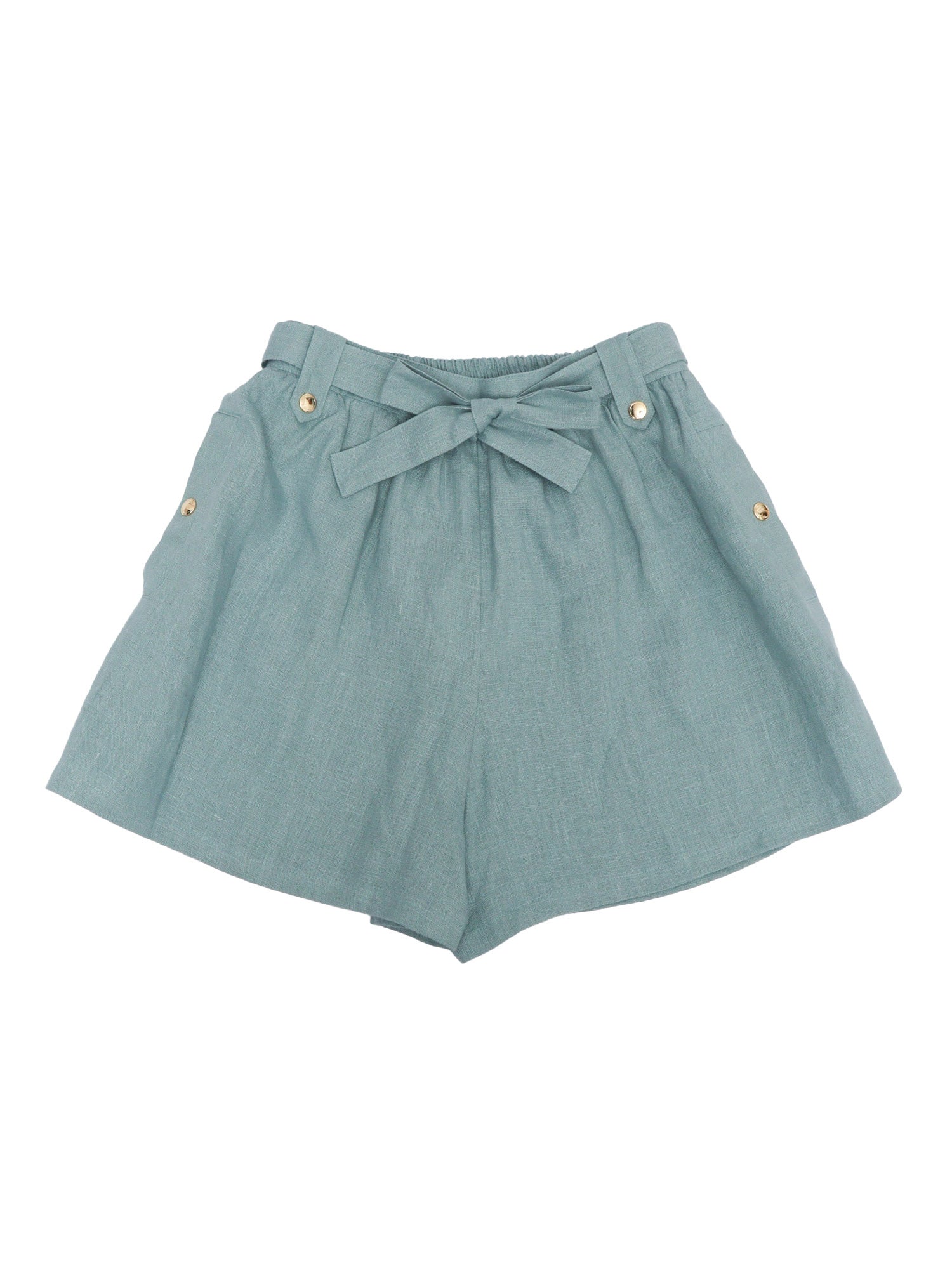 SHORTS Light Blue Linen Trimming Cotton