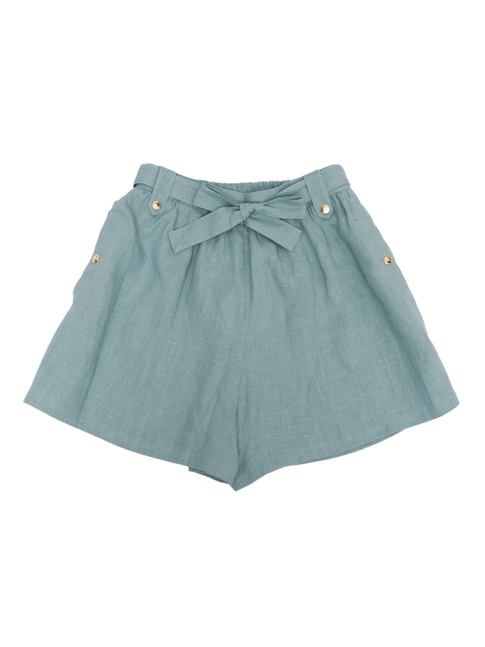 SHORTS Light Blue Linen Trimming Cotton