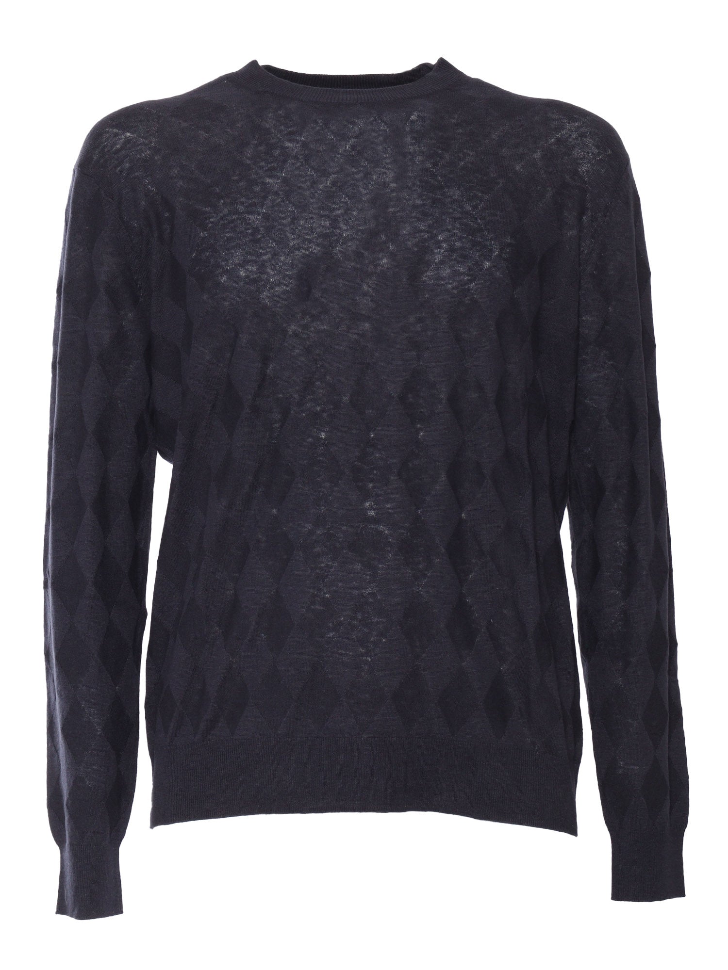 R NECK PULLOVER Blue Cotton Linen Crewneck