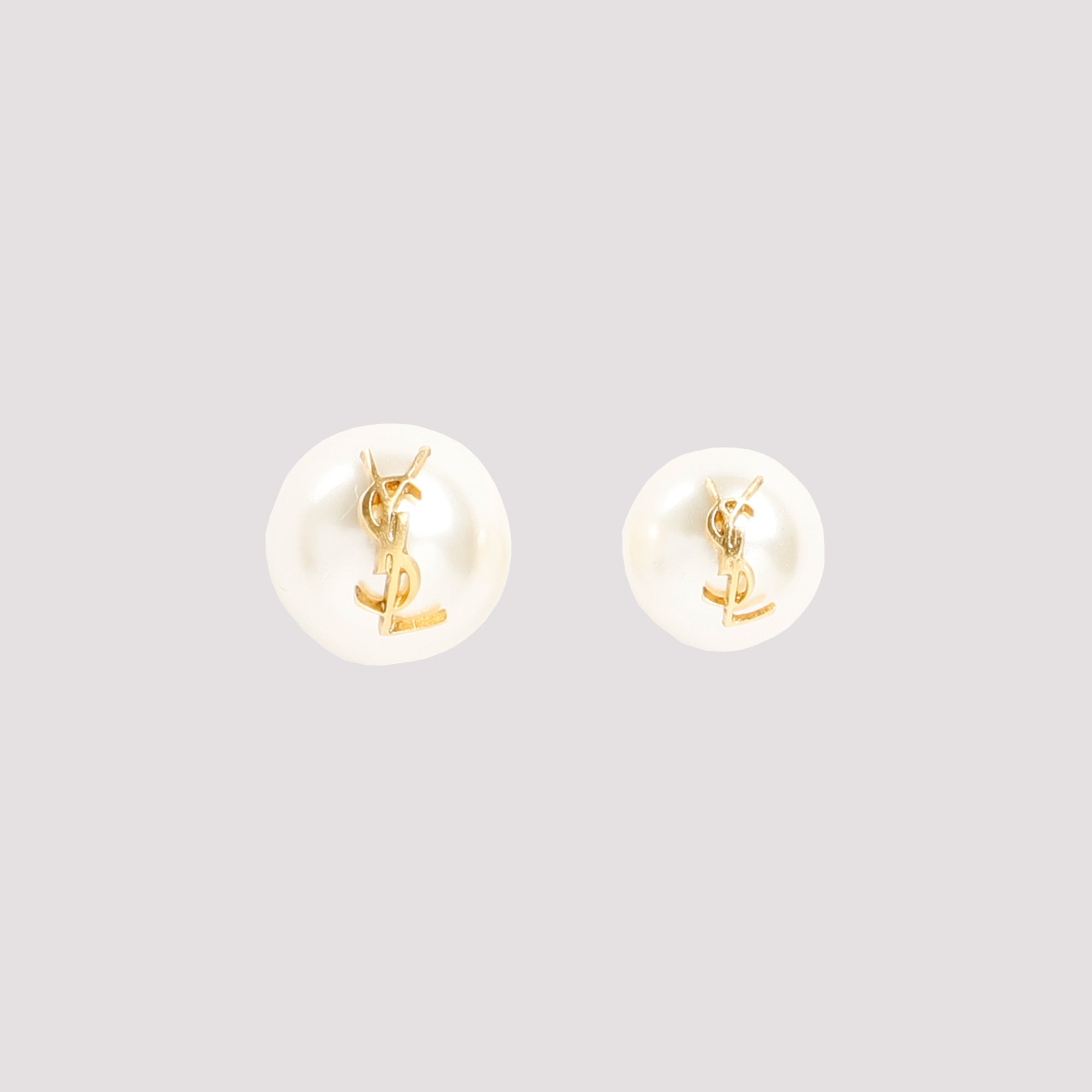Pearl Earrings With Monogram Metallic Brass Metal Verre Jewellery
