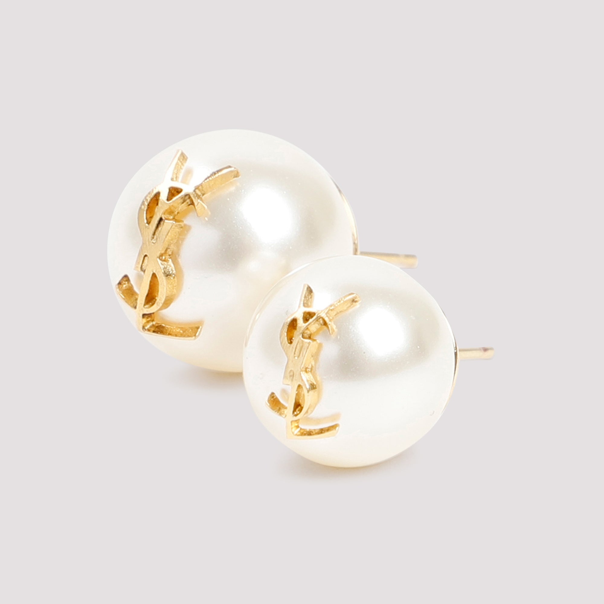 Pearl Earrings With Monogram Metallic Brass Metal Verre Jewellery