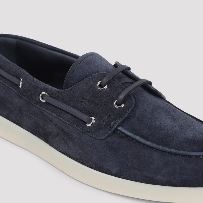 Allacciate Lace-Up Shoes Blue Suede Calf Leather Rubber