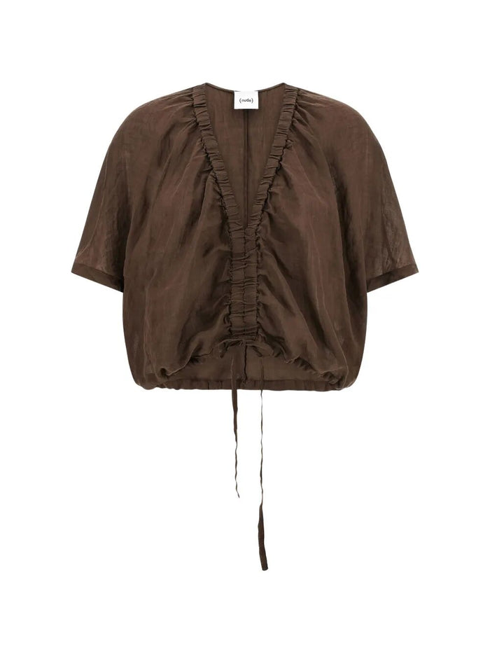 V Neck Top W Tie Brown Tn Li