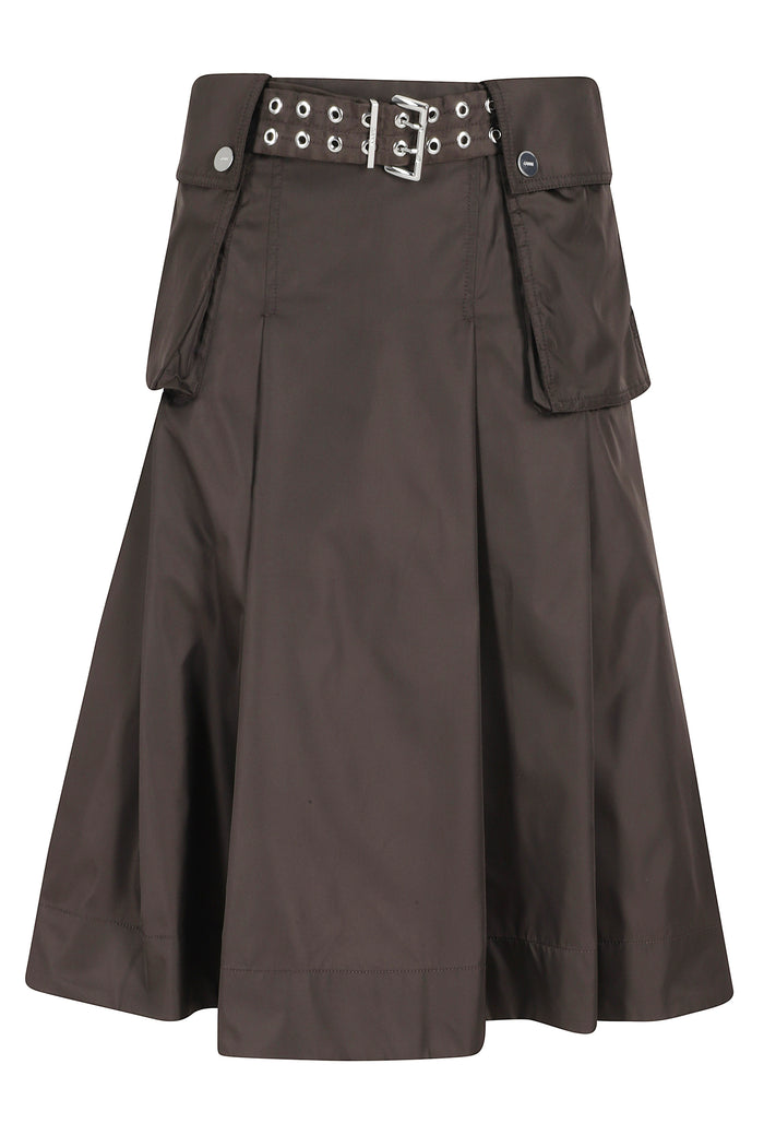 Duchesse Nylon Midi Pleated Pocket Skirt Brown Poliammide Riciclata Gonna