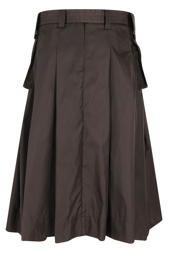 Duchesse Nylon Midi Pleated Pocket Skirt Brown Poliammide Riciclata Gonna