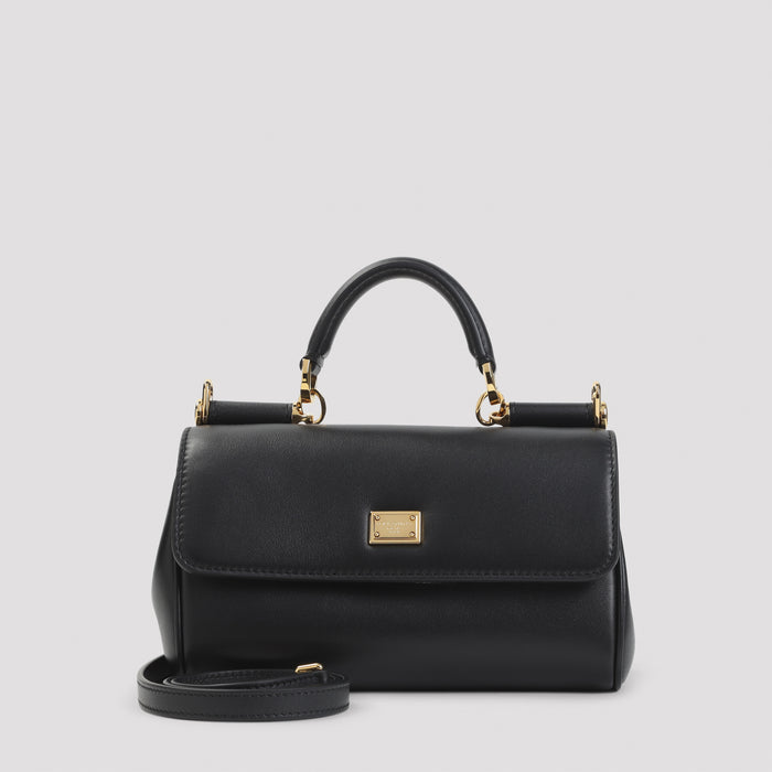 Top Handle Bag Black Calf Leather Pvc