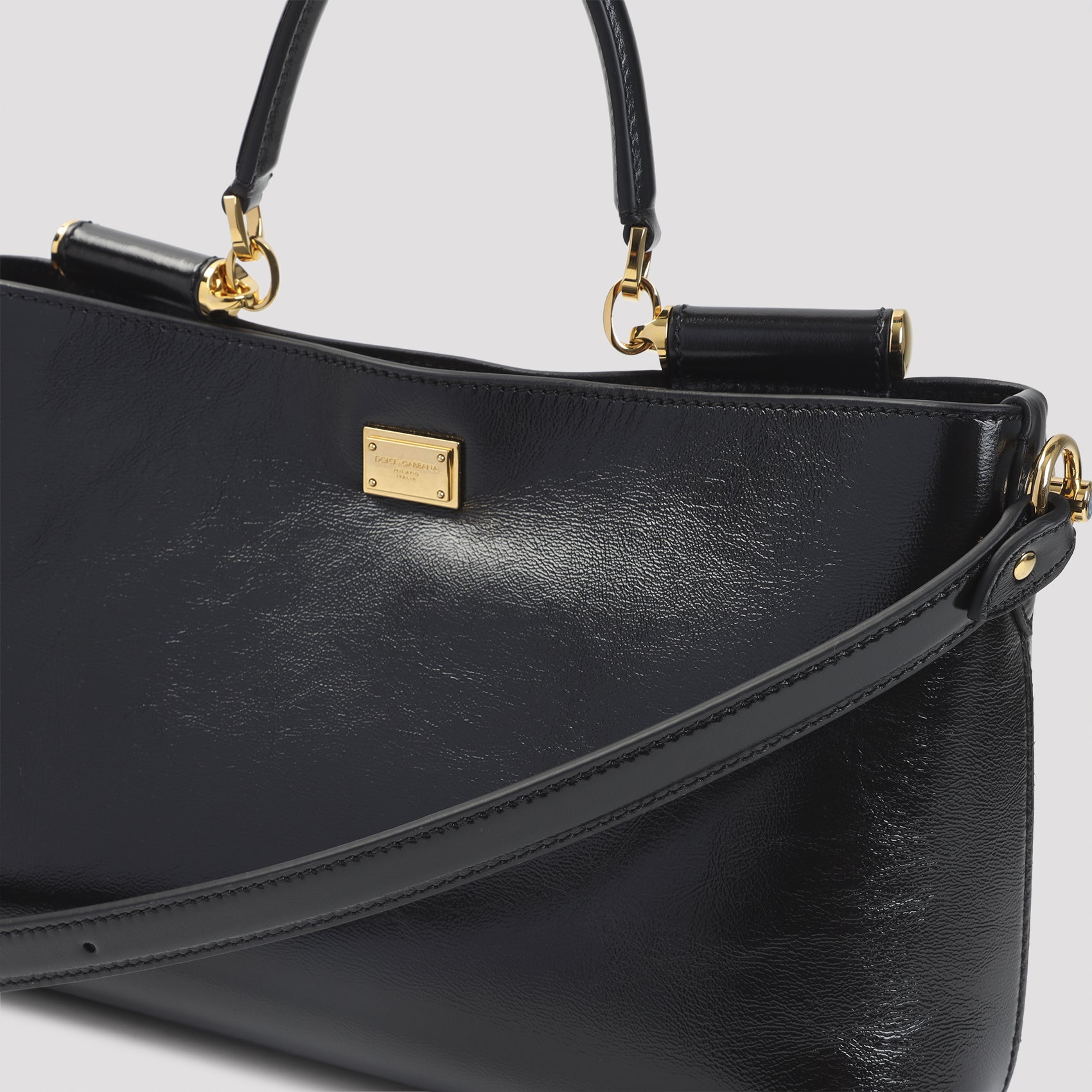 Top Handle Bag Black Calf Leather