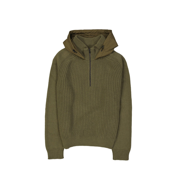 Herno Long-Sleeved Hooded Knitted Jumper Green Wool