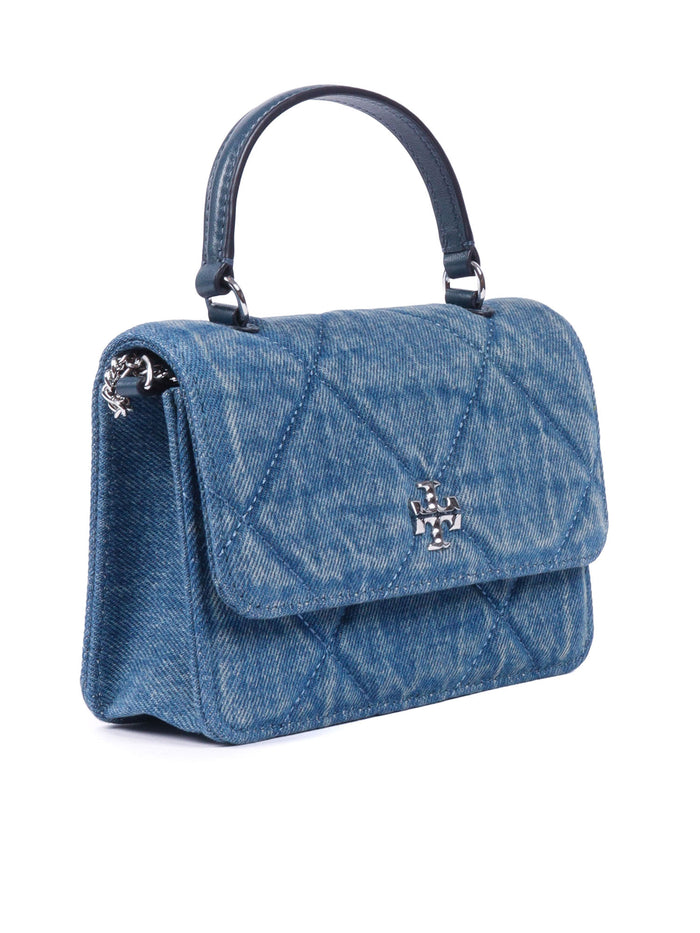Kira Diamond Quilt Denim Mini Top Handle Chain Wallet Blue