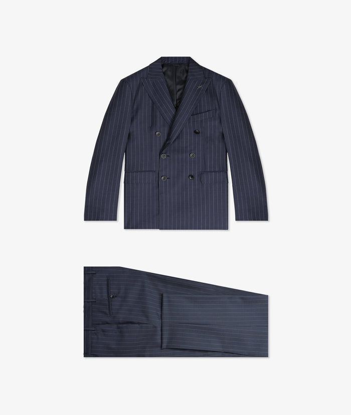 Double-Breasted Wool And Cashmere Doha Blue Tailored Made Suit