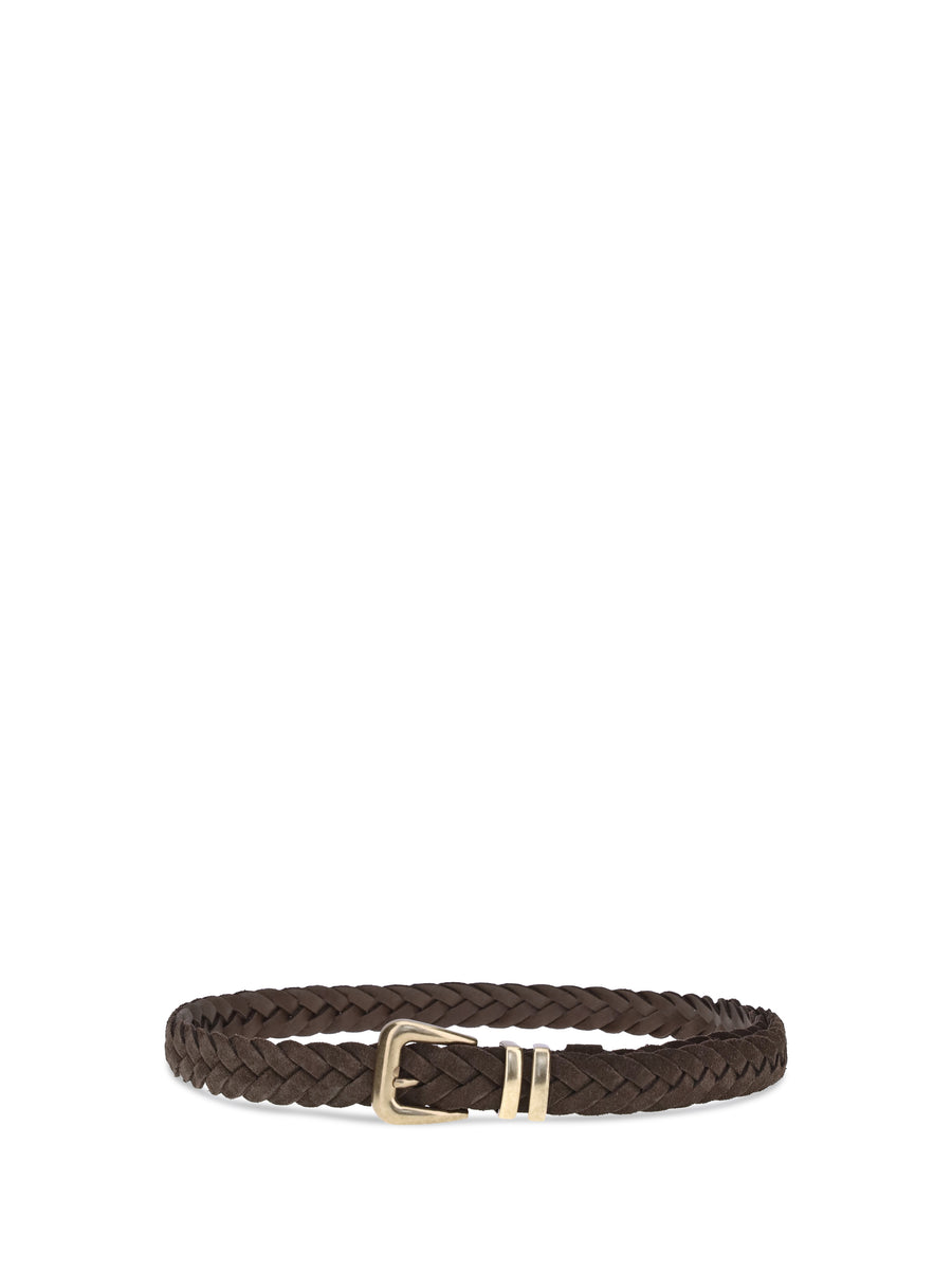 Woven Leather Belt Grey Calf