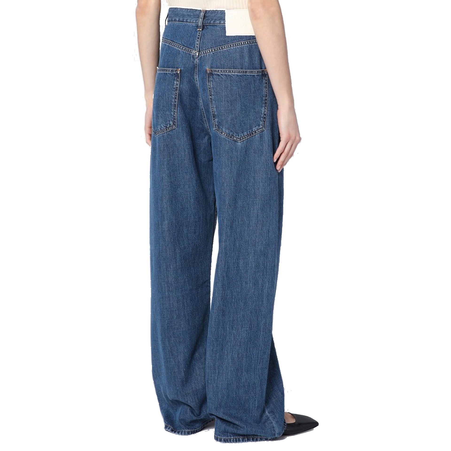 Wide Leg Denim Jeans Blue Cotton Lyocell