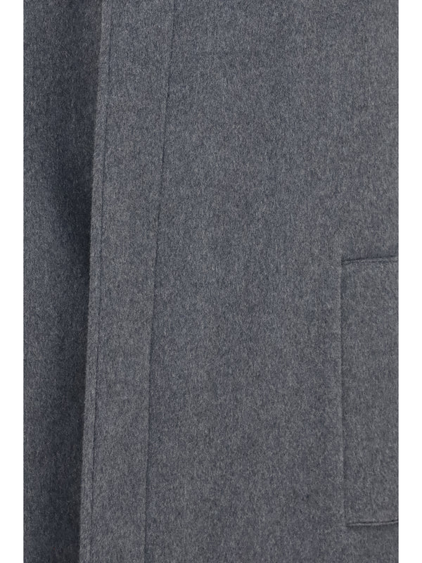 Wool Hooded Coat Grey Fleece