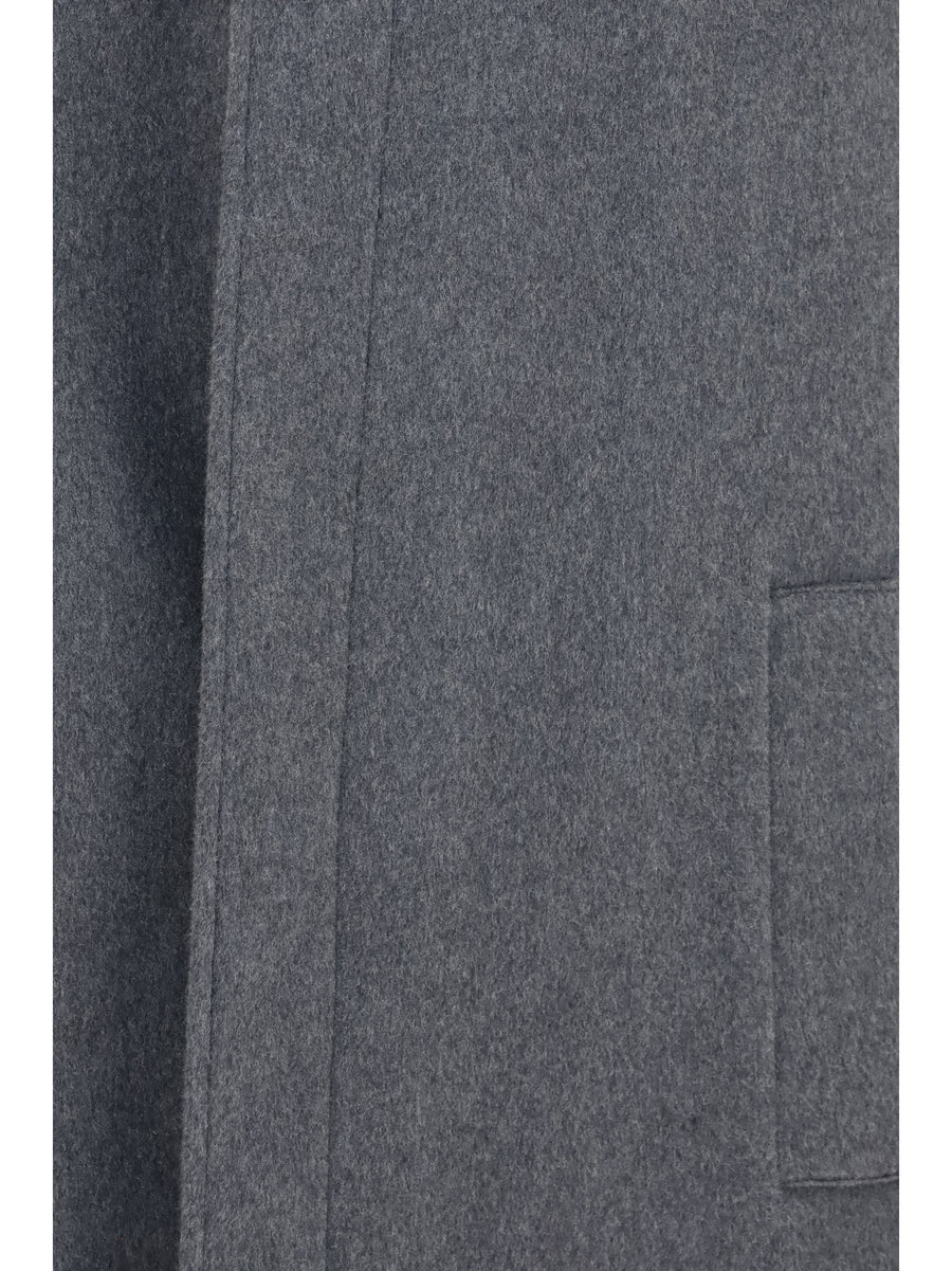 Wool Hooded Coat Grey Fleece