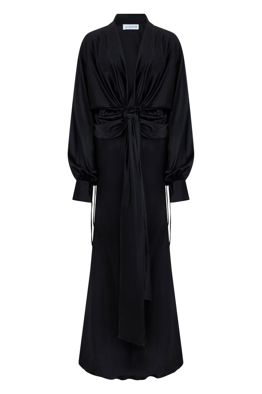 Long Draped Satin Dress Dark Black Viscose