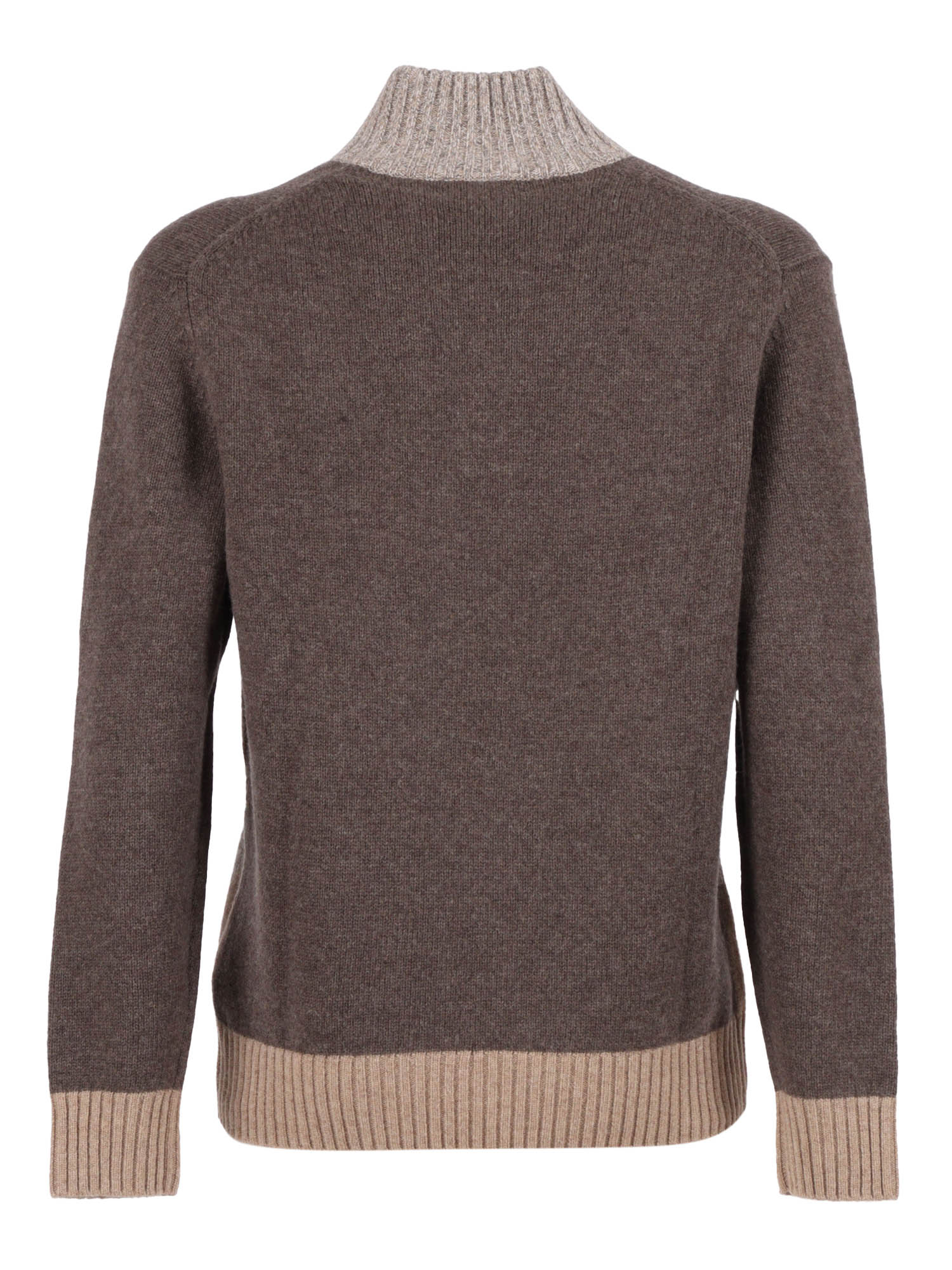 T Neck Pullover Button Brown Wool Turtleneck