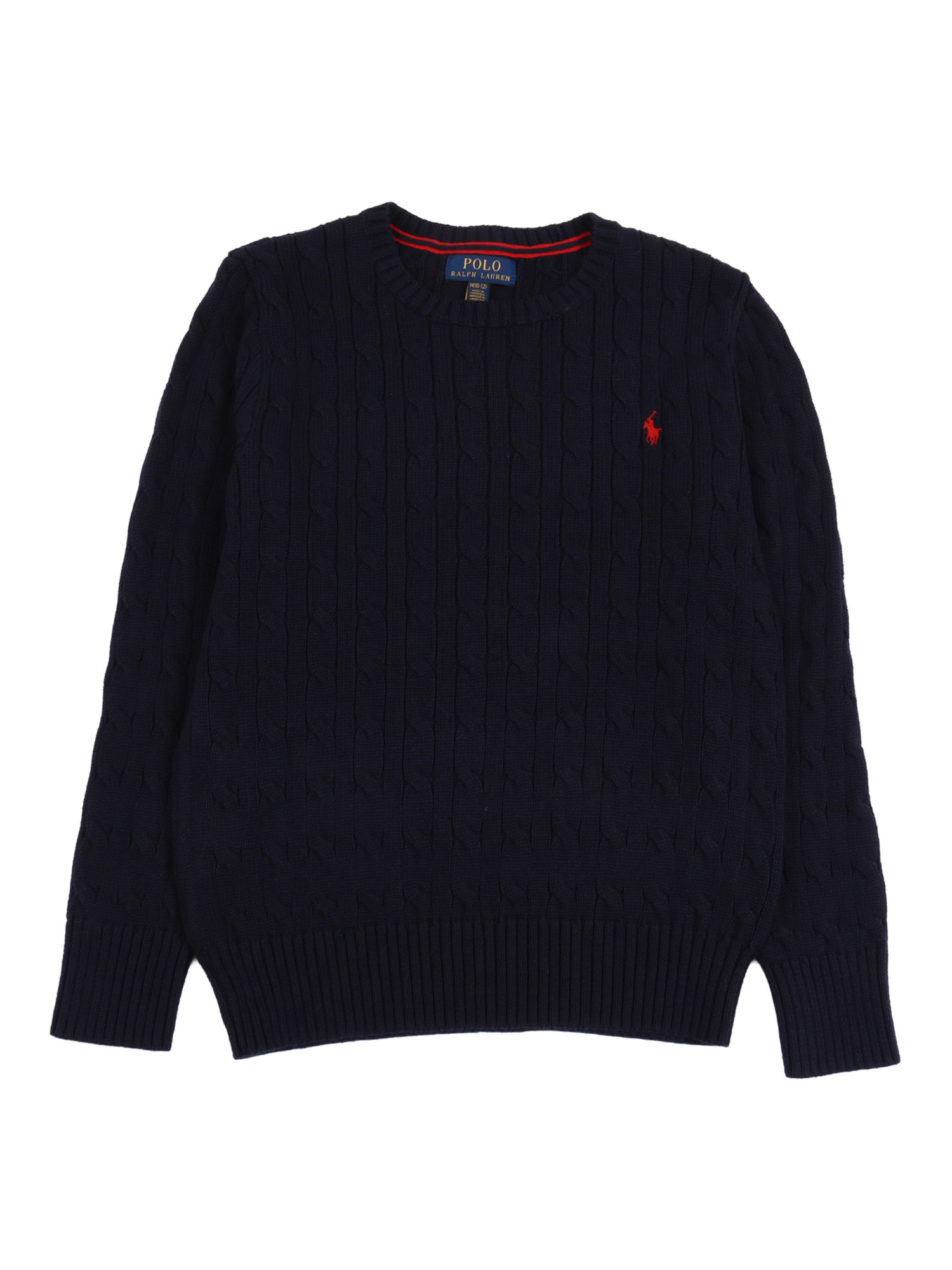 Ls Cable Cn-Tops-Sweater Blue Cotton Crewneck