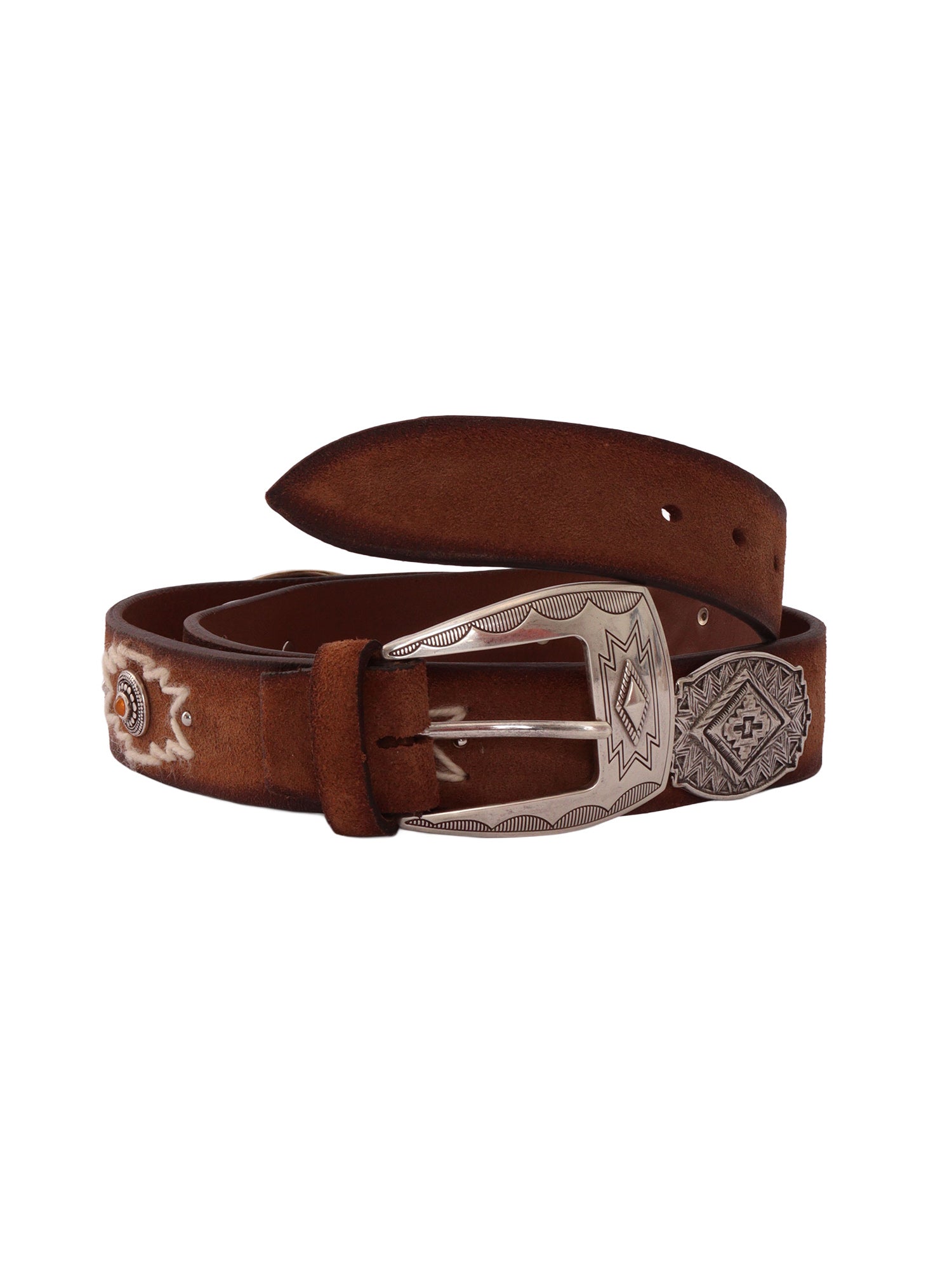 Suede belt with wool appliqu�s and studs Brown Leather