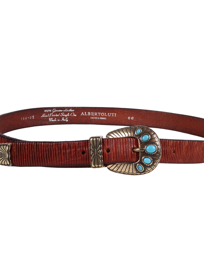 Garment-Dyed Belt With Laser-Cut Detailing Brown Leather