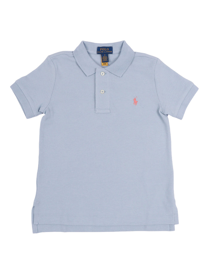 Ss Kc-Tops-Knit Blue Cotton Short Sleeves Polo