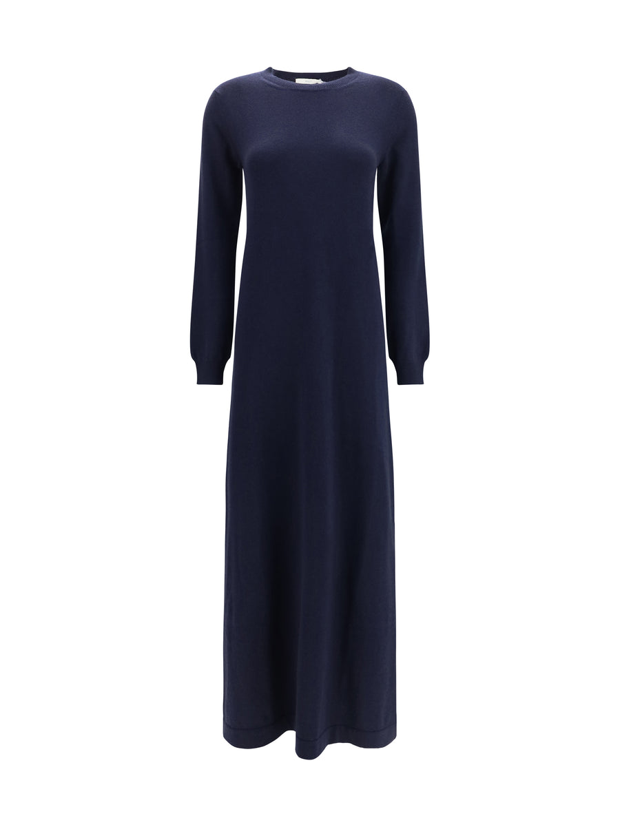Dress Long Cashmere Crewneck Blue (capra Hircus)
