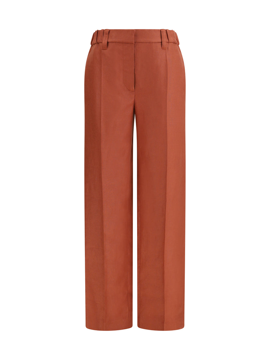 Wide-Leg Linen Pants Orange Flame Trousers