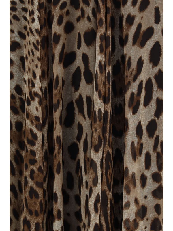 Skirt Leopard-Print Chiffon Brown Silk Trousers