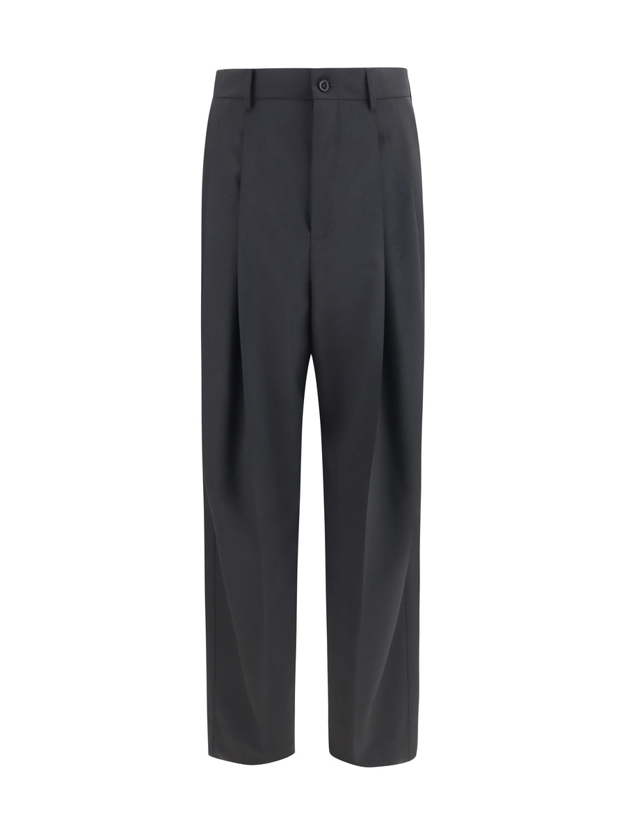 Tailored Wide-Leg Wool Blend Pants Black Fleece Trousers