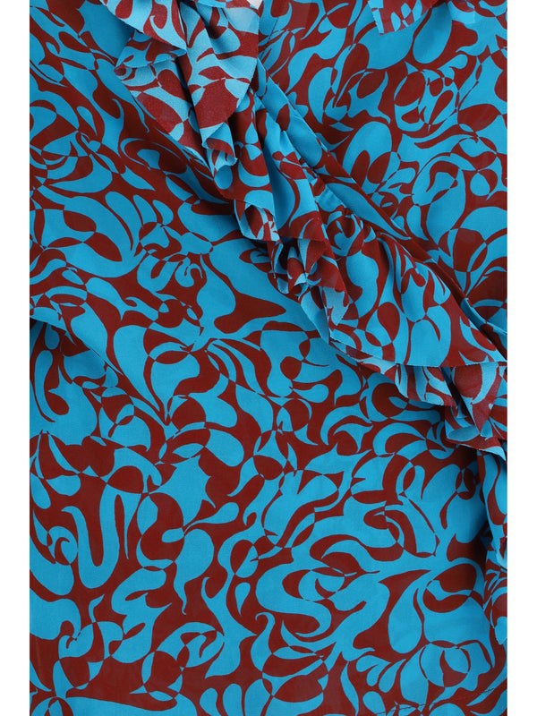 Blouse Printed Cotton Turquoise Shirt