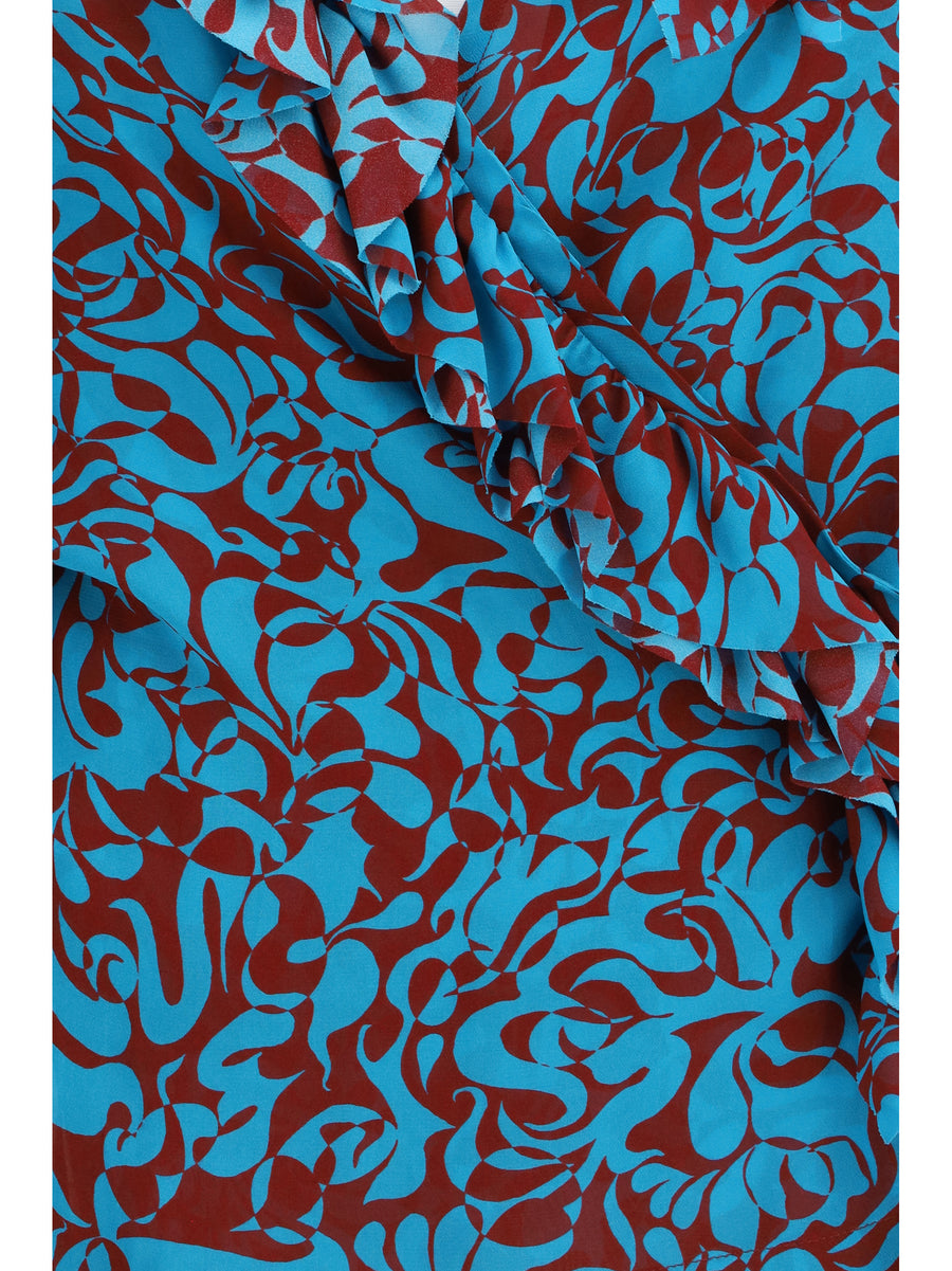 Blouse Printed Cotton Turquoise Shirt
