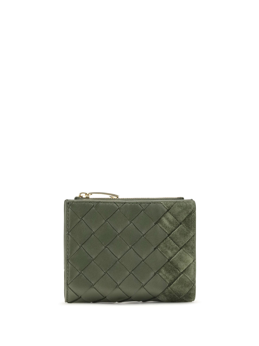 Bifold Wallet Intrecciato Green Tweed-Gold Tweed/gold Calf Leather & Purses