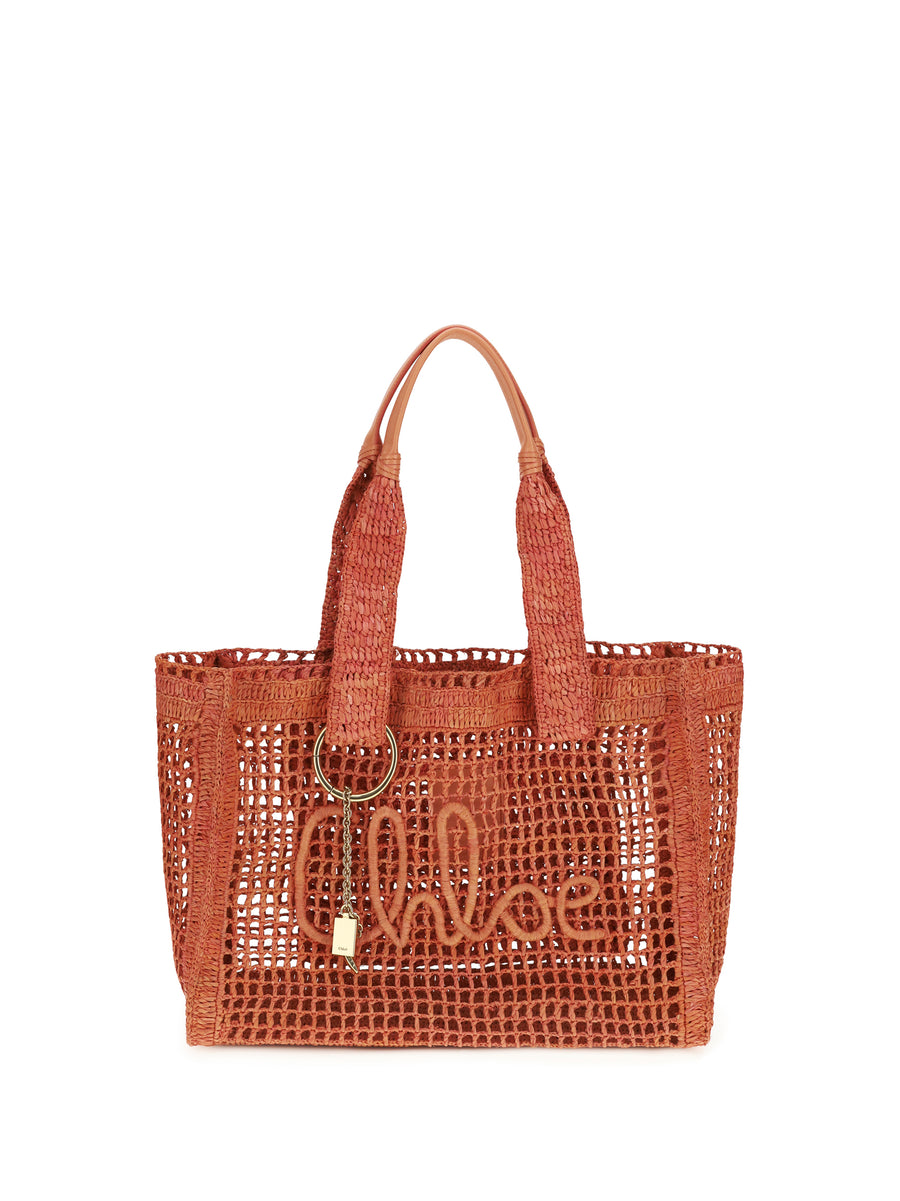 Raffia Tote Bag East-West Summer Banana Camellia Coral Shoulder