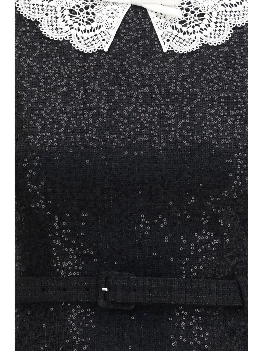 Mini Dress Sequin Bouclé Black Polyester