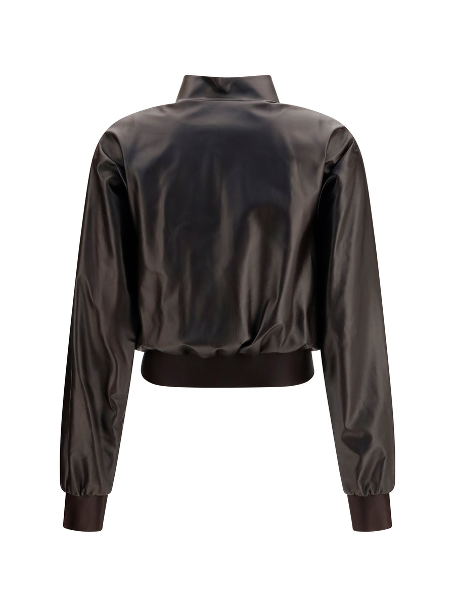 Bomber Jacket Soft Nappa Dark Chocolate Lamb Leather Puffer