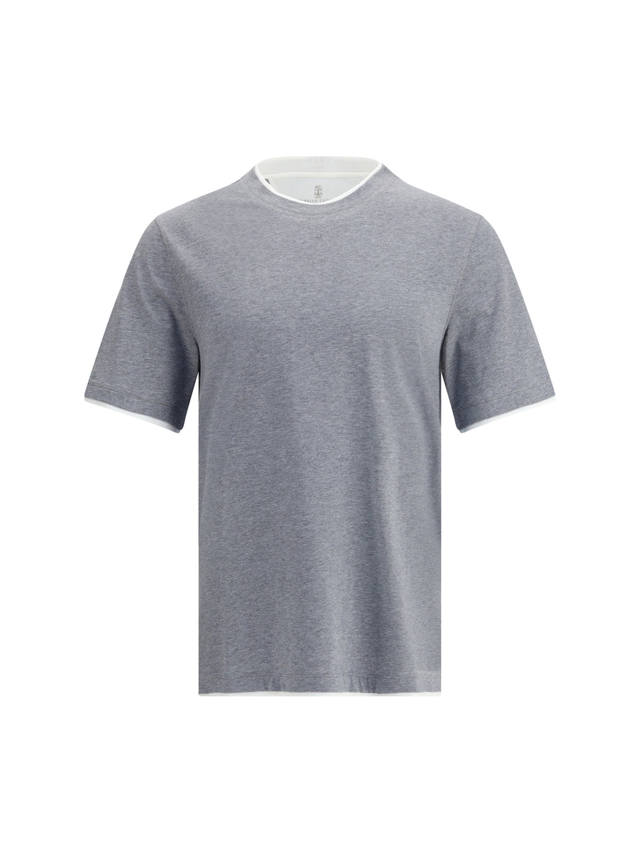 Two-Tone Double-Layer Cotton T-Shirt Medium Gray + Off-white T-shirts