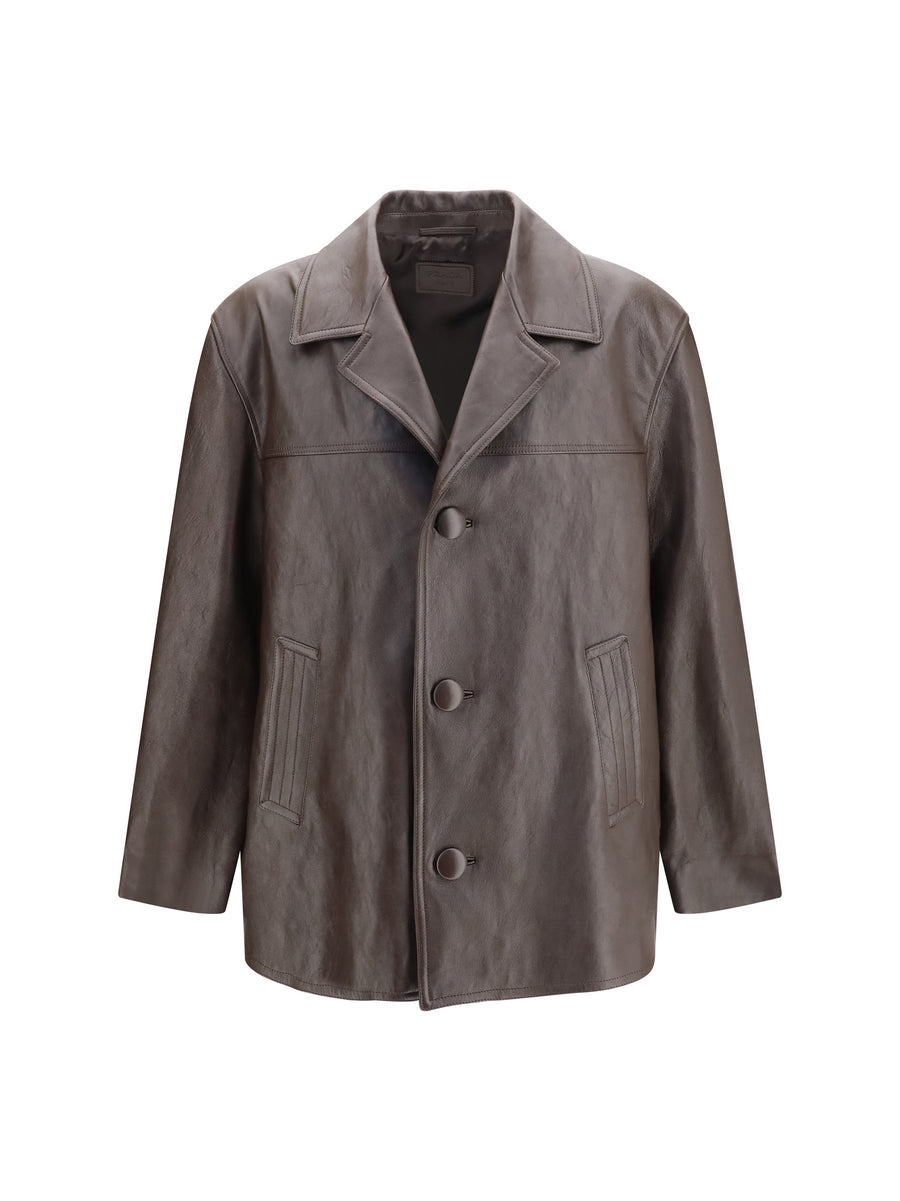 Leather Caban Jacket Coffee Brown Lamb Coat