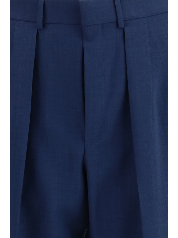Pleated Pants Prussian Blue Wool Trousers