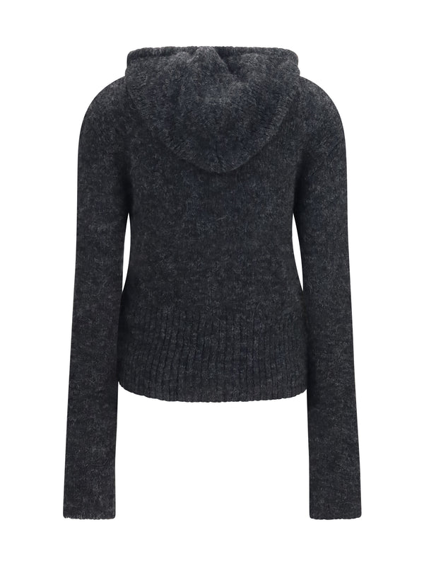 Zip-Up Hoodie Alpaca Blend Charcoal Melange (vicugna Pacos) Knitwear