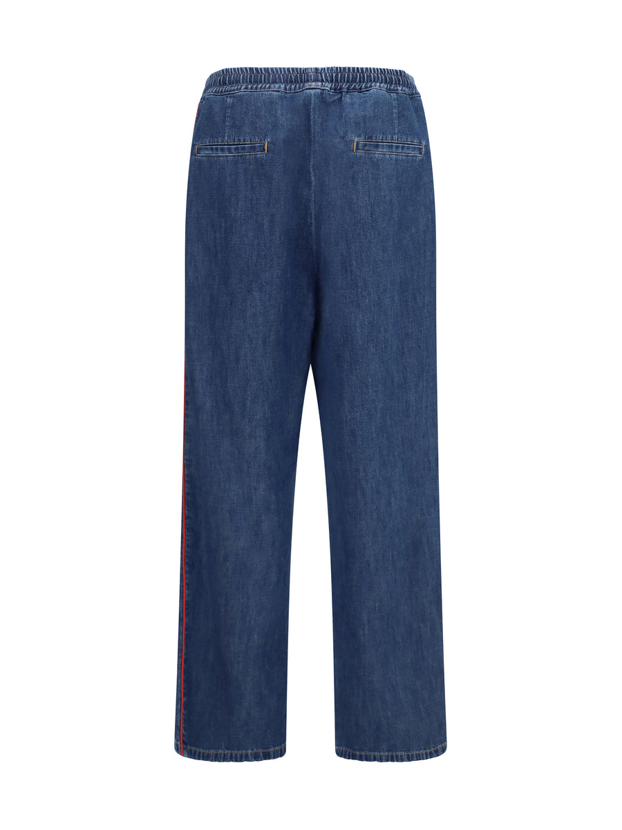 Pants Wide-Leg Dark Denim Polyester Trousers