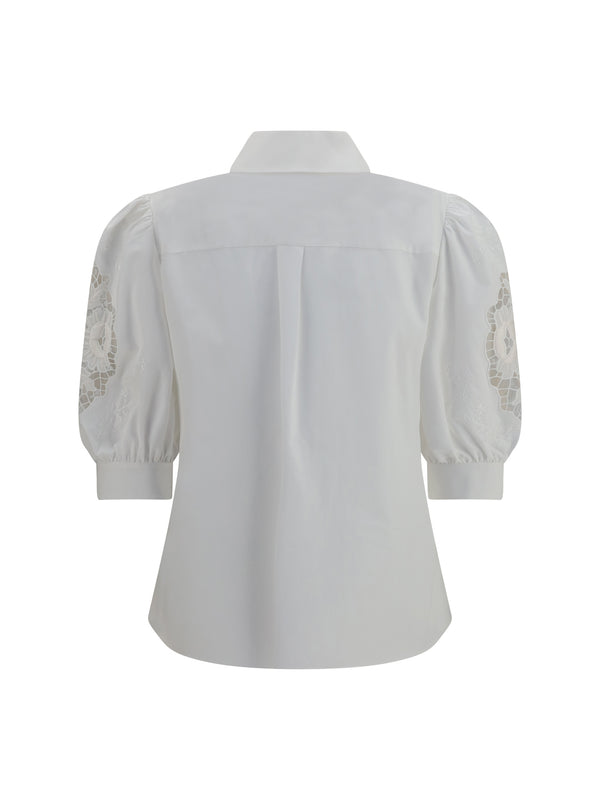 Shirt With Sangallo Lace Sleeves Optical White Cotton