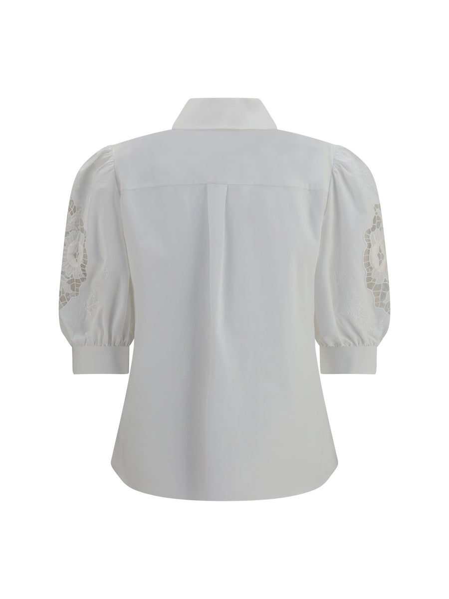 Shirt With Sangallo Lace Sleeves Optical White Cotton