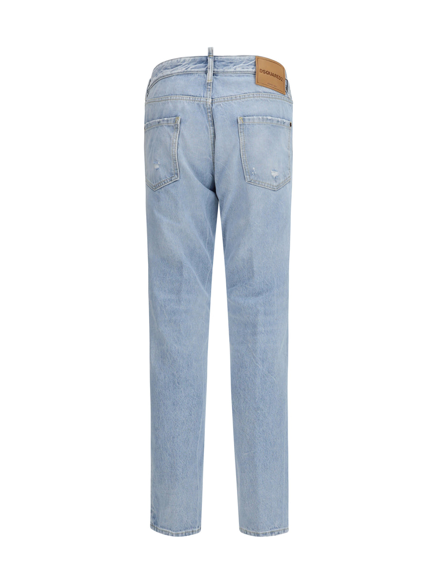 Ripped Jeans With Belt Loops Navy Blue Cotton