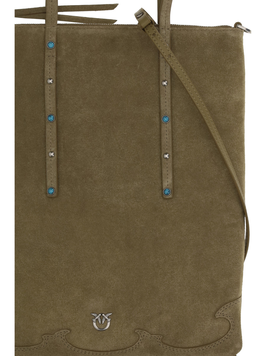 Shoulder Bag Suede Green Canguro/old Silver Calf Leather