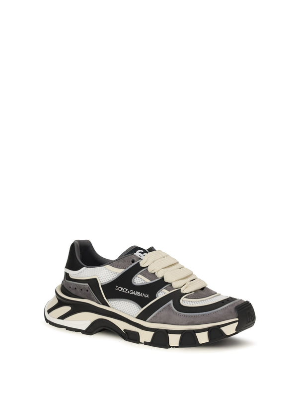 Sneakers With Mesh Details White-Black White/black Polyester Trainers