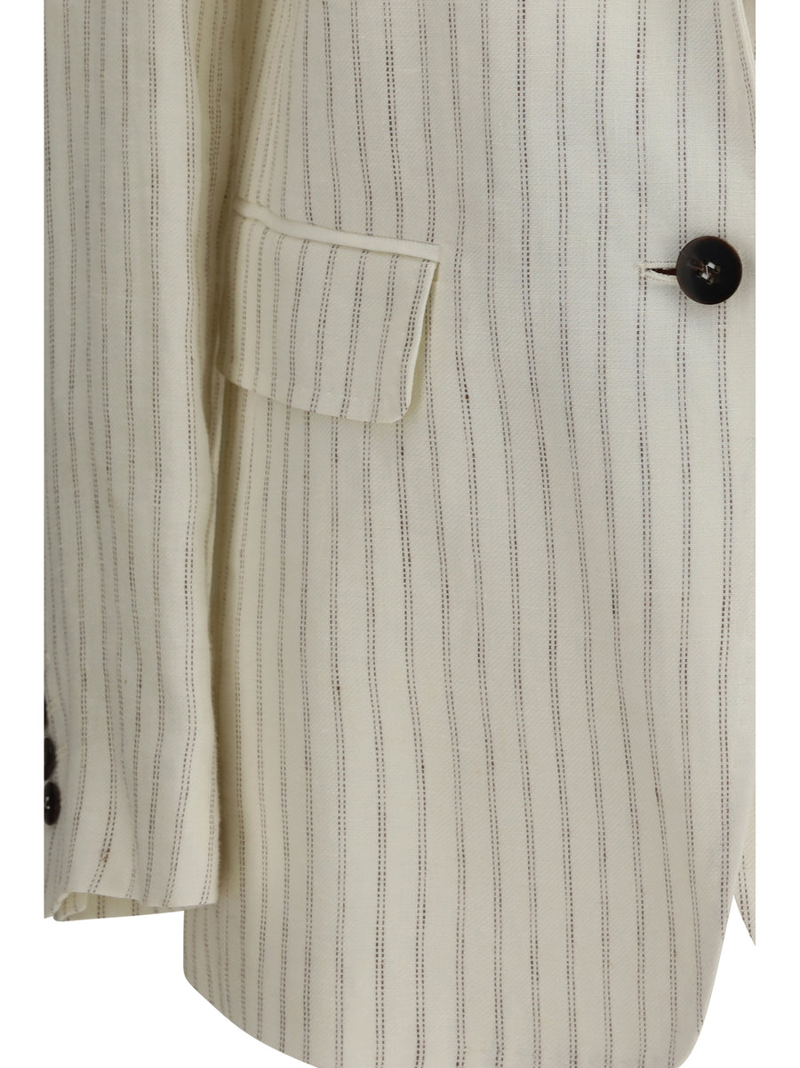 Blazer Single-Breasted Pinstriped Linen Natural Outer: Jacket