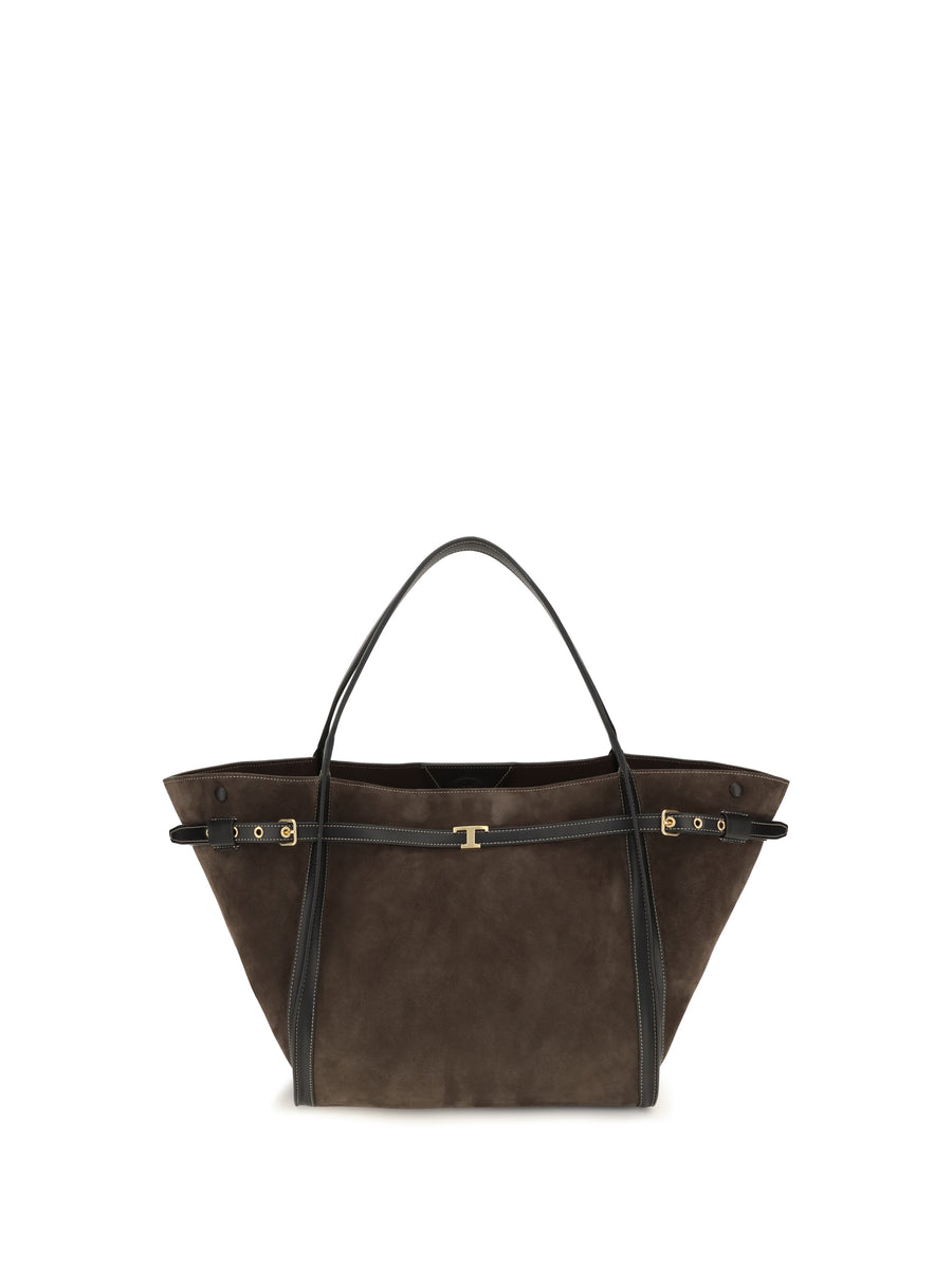 Tote Bag Suede Brown Calf Leather Shoulder