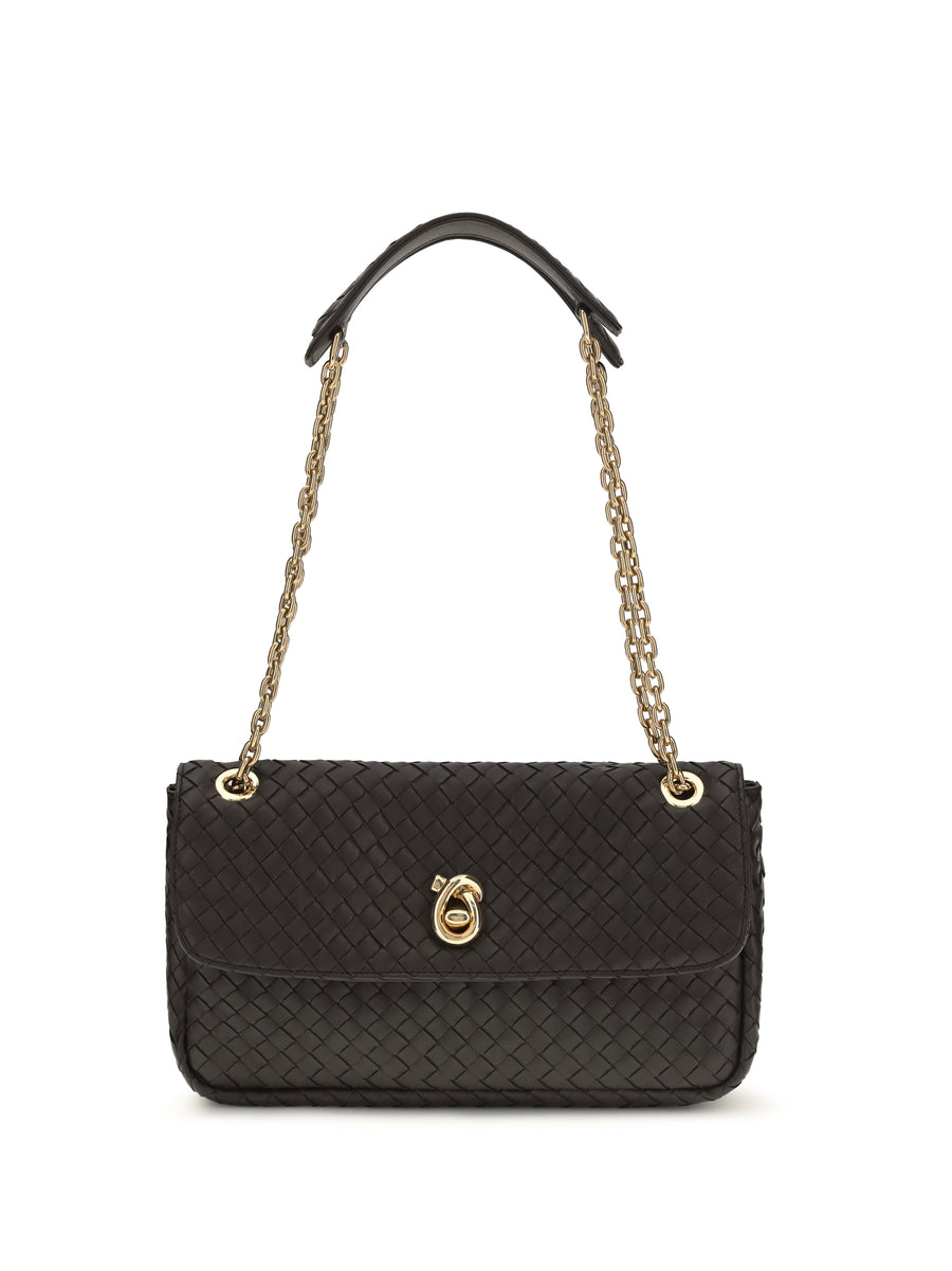 Shoulder Bag Intreccio Espresso Calf Leather Espresso/brass
